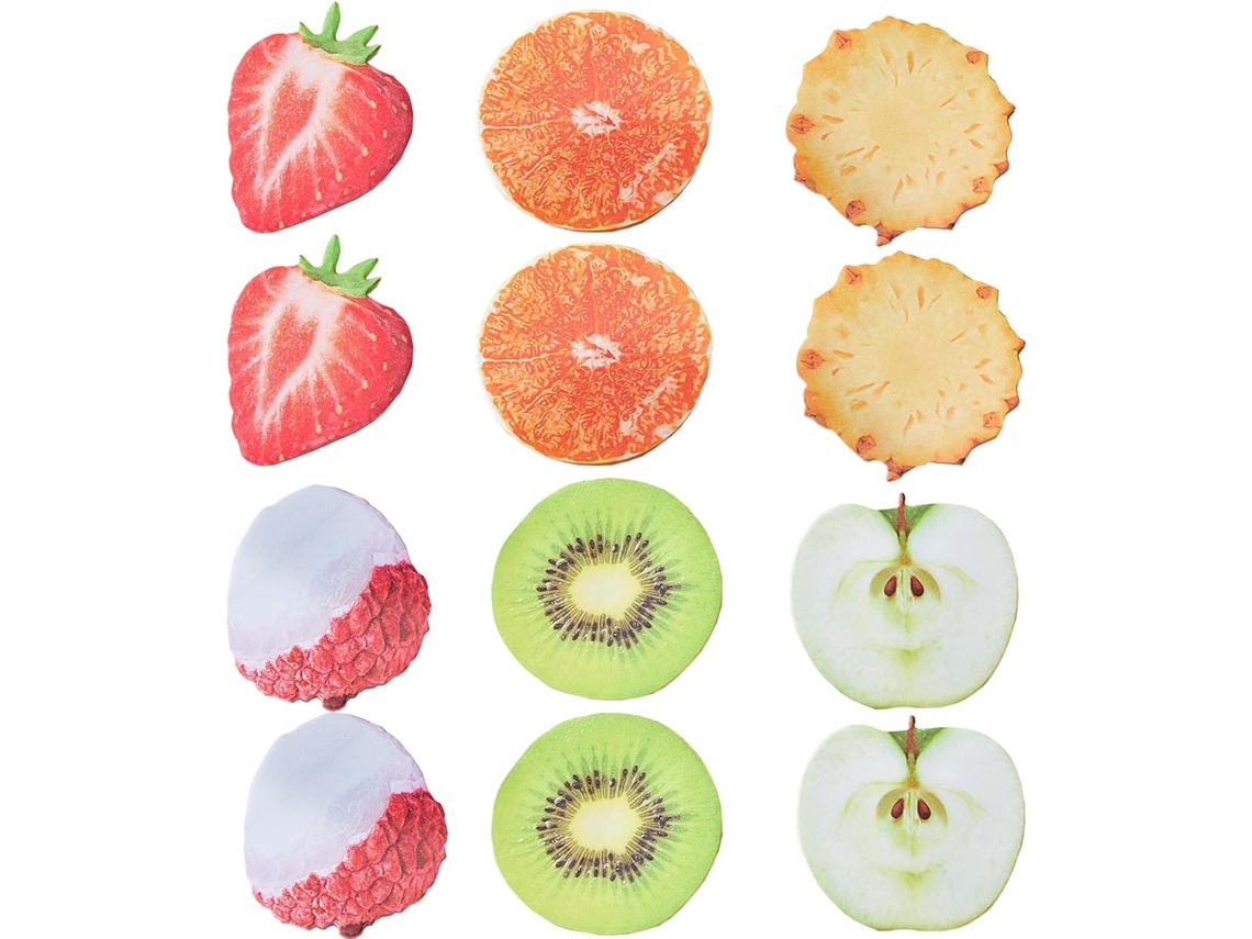 Conjunto 12 Blocos Notas Em Formato Morango, Maçã E Laranja. Ideais Para Escritório, Material Escolar