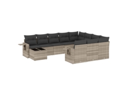 Maison Exclusive - 11 Pcs Conjunto Sofás De Jardim C/ Almofadões Vime Pe Cinzento