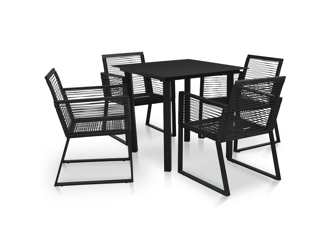 Vidaxl 5 Pcs Conjunto De Jantar Para Jardim Vime De Pvc Preto
