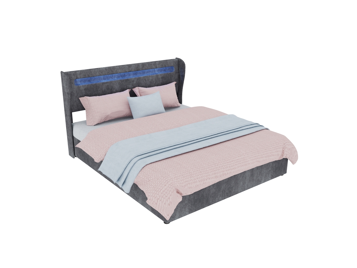 Cama Estofada S/marca Tecido Cinzento 160 X 200 Cm Com Led E Arrumação