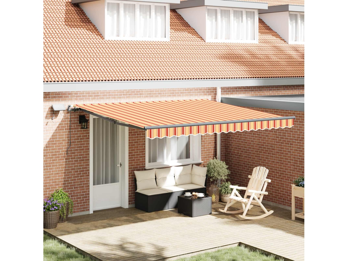 Vidaxl Toldo Retrátil Amarelo E Laranja 400 × 350 Cm Tecido E Alumínio