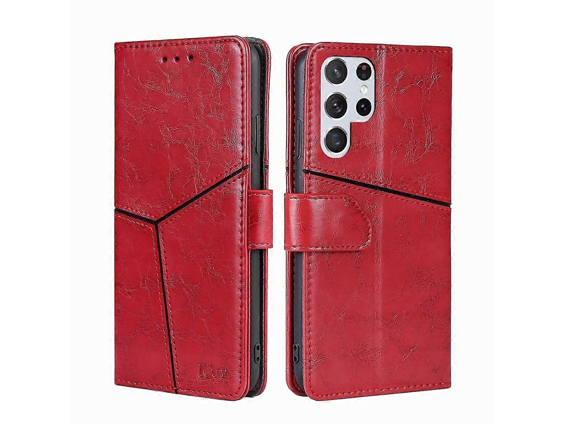 Capa De Couro Com Costura Geométrica Horizontal Para Samsung Galaxy S23 Ultra 5g