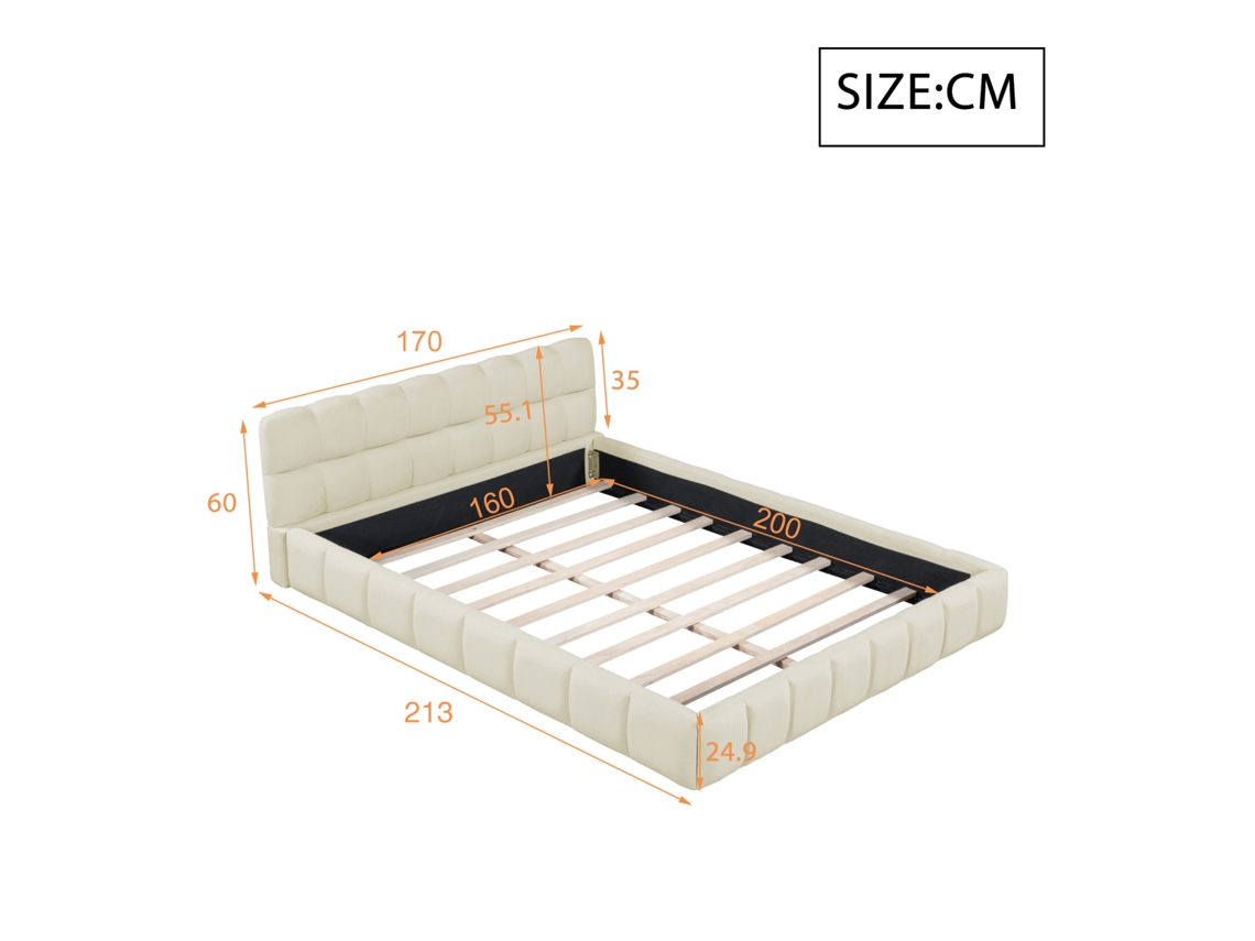Cama De Casal 160x200cm,cama Casal Bege Com Renda Em Linho,sem Colchão,rosahqnda