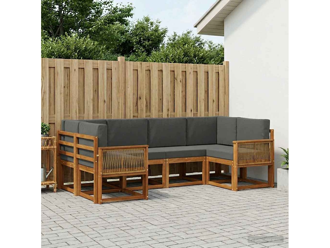 Vidaxl Conjunto De Sofás Para Exterior 6 Unid. Natural E Antracite