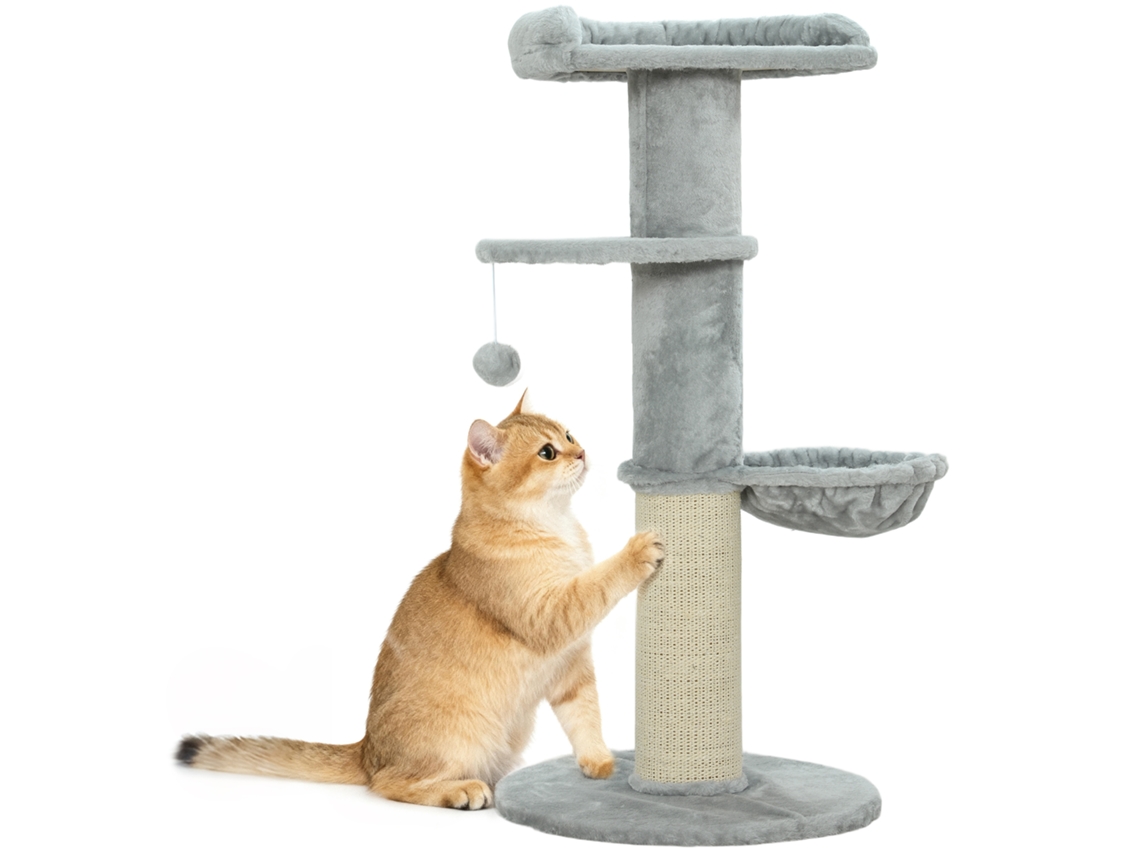 Barril de Arranhador para Gatos de Sital Arranhador, Rede, Plataforma, Bola de Brinquedo, Ø 48 X 103,5 Cm, Cinza Claro Ge