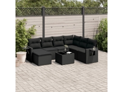 8 Pcs Conjunto Sofás De Jardim Com Almofadões Vime Pe Preto Dkd Home Decor