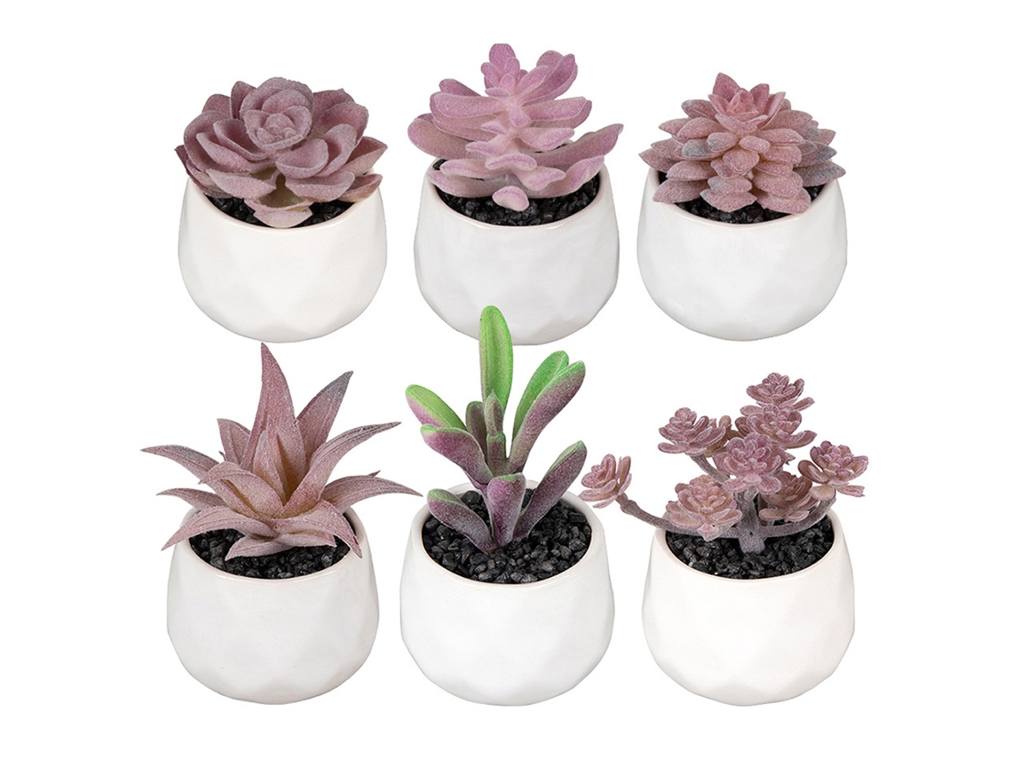 Bacia Cerâmica Branca Com Suculenta Artificial Para Decoração De Escritório, Casa, Quarto E Mesa