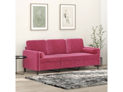Vidaxl Sofá 3 Lug. + Almofadas Decorativas 180cm Veludo Vermelho Tinto