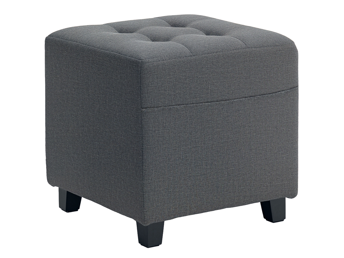 Apoio Pés Sala Linho Com Bolso Lateral E Detalhes Botão, Cinza