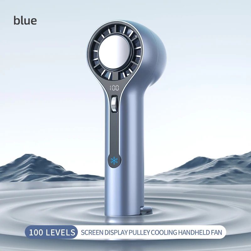 (Azul) Mini ventilador portátil, recarregável via USB, ideal para viagens, acampamentos e atividades ao ar livre.