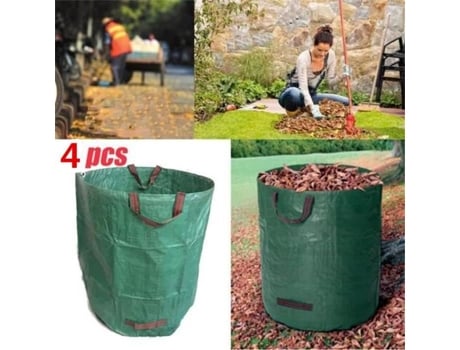 Saco De Lixo Tecido Reciclagem De Folhas Grama Resíduos Jardim Portátil 270l Rock 4pcs Verde