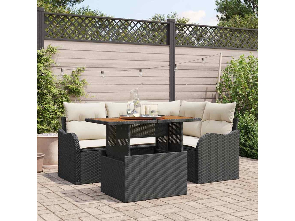 Vidaxl Conjunto De Sofá De Jardim 5 Unid. Preto Rattan Sintético