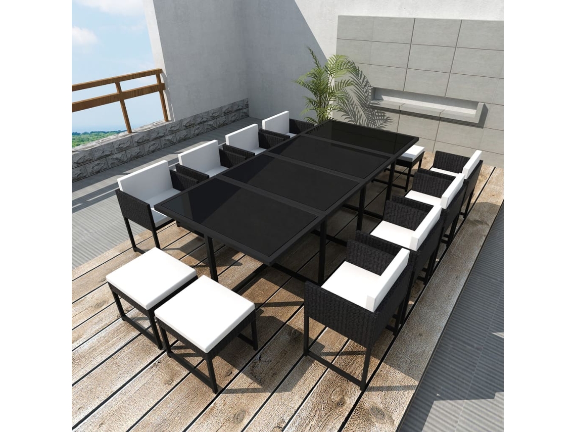 13 Pcs Conjunto Jantar Externo Com Almofadões Vime Pe Preto Dkd Home Decor