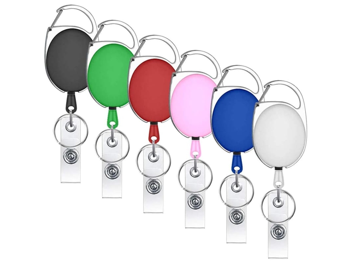 6 Roleteira Retrátil Com Carabiner De Cores Mistas Para Crachá, Chaveiro E Cartões De Identificação
