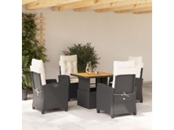 Vidaxl 5 Pcs Conjunto de Jantar P/ Jardim C/ Almofadões Vime Pe Preto