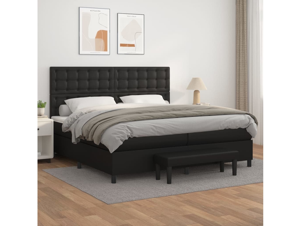 Vidaxl Cama Com Molas/colchão 200x200 Cm Couro Artificial Preto