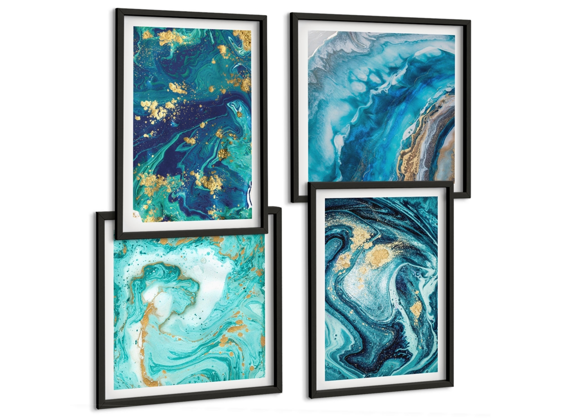 Composição De Quadros Paisagens Rosa Flores Modernas Espelharte (4 Peças)