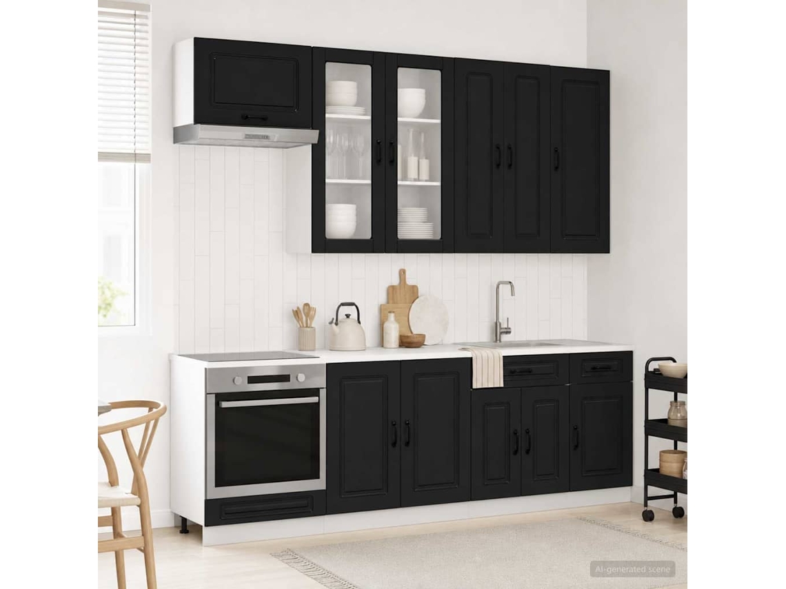 Vidaxl Unidade De Cozinha Kalmar 8 Pcs Preto Derivados De Madeira