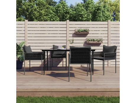 Conjuntos de Refeição 5 Peças e Almofadas VIDAXL para Jardim (160 cm - Rattan - Preto)