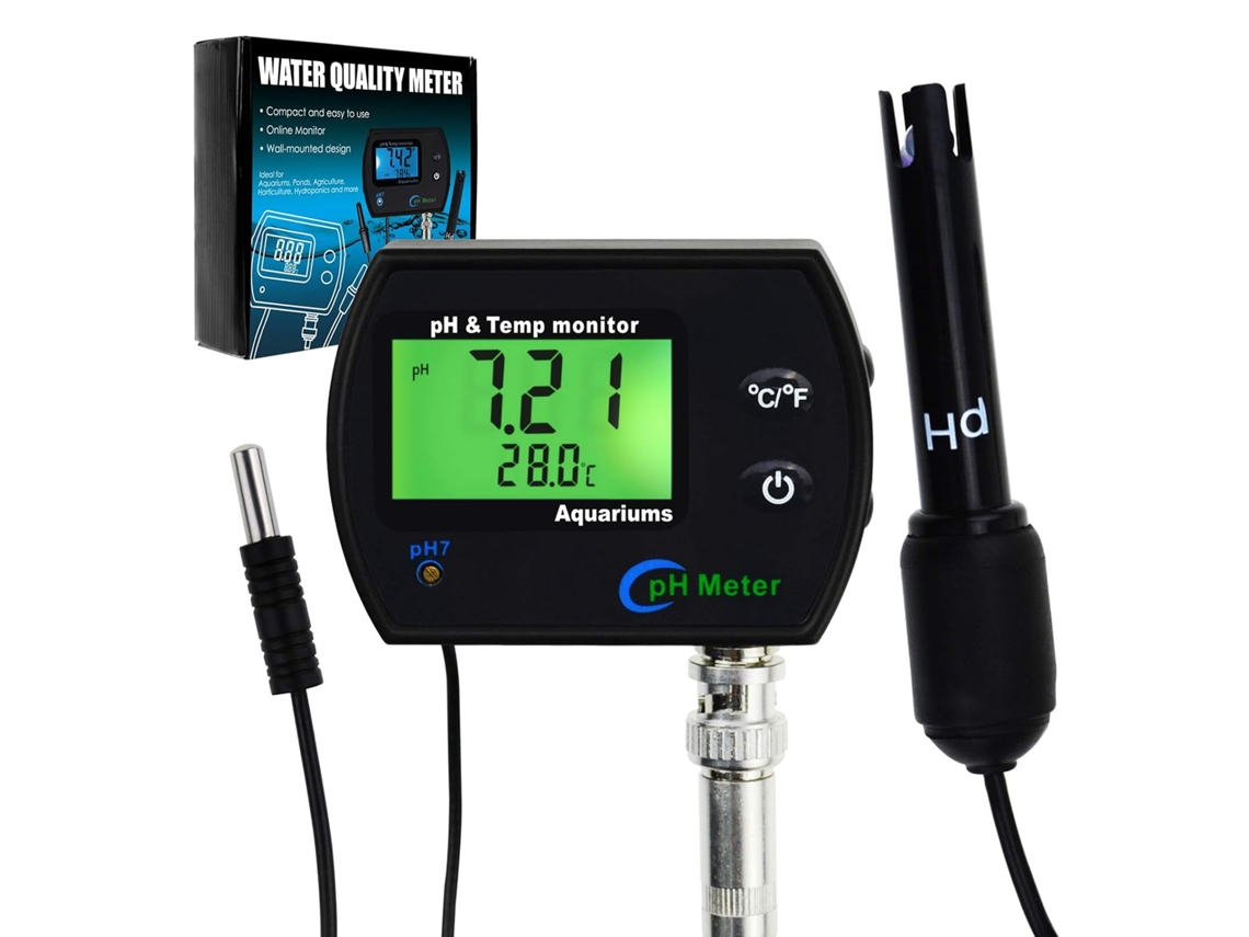 Monitor contínuo 2 em 1 de pH e temperatura com eletrodo substituível retroiluminado