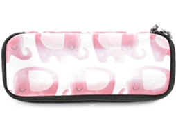 Caixa organizadora grande com estampa de elefante rosa Olhos Que Datem, ideal para marcadores, escola e mesa.