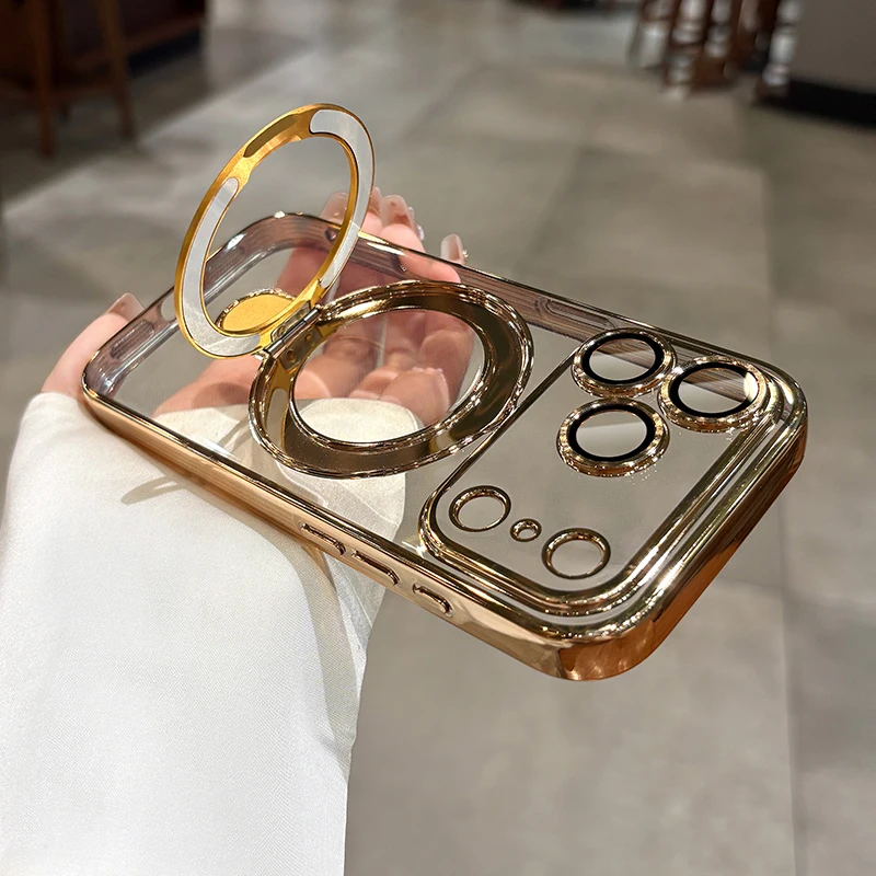 Capa Para Celular Com Suporte Magnético Em Anel Eletrodepositado (iphone 12 Pro Dourado), Resistente A Impactos.