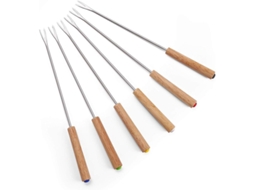 Conjunto de 6 Garfos de Fondue Nova Line em Aço Inoxidável com Cabo de Madeira