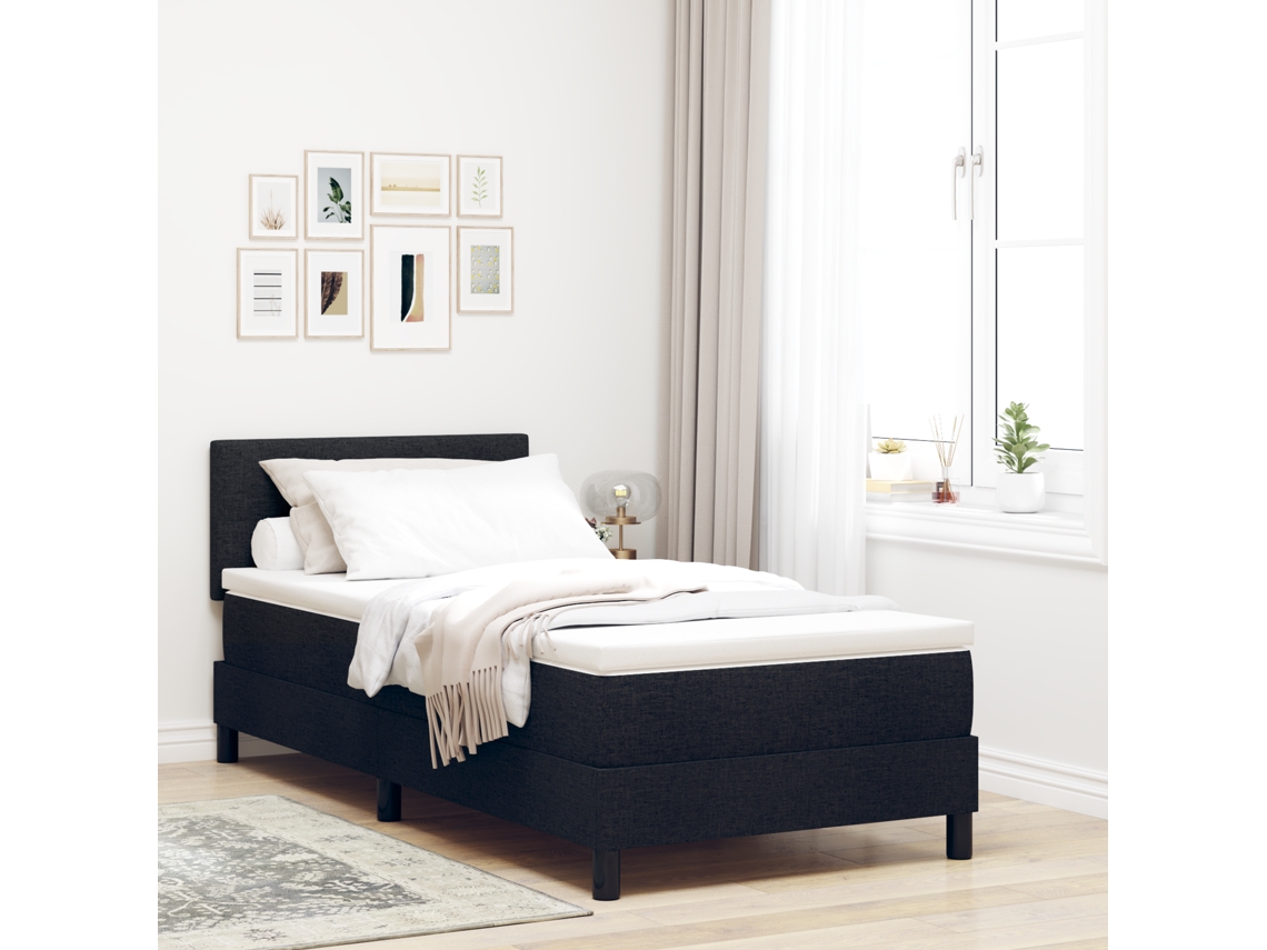 Cama Box Com Colchão Led Preta 90x190 Cm Em Tecido