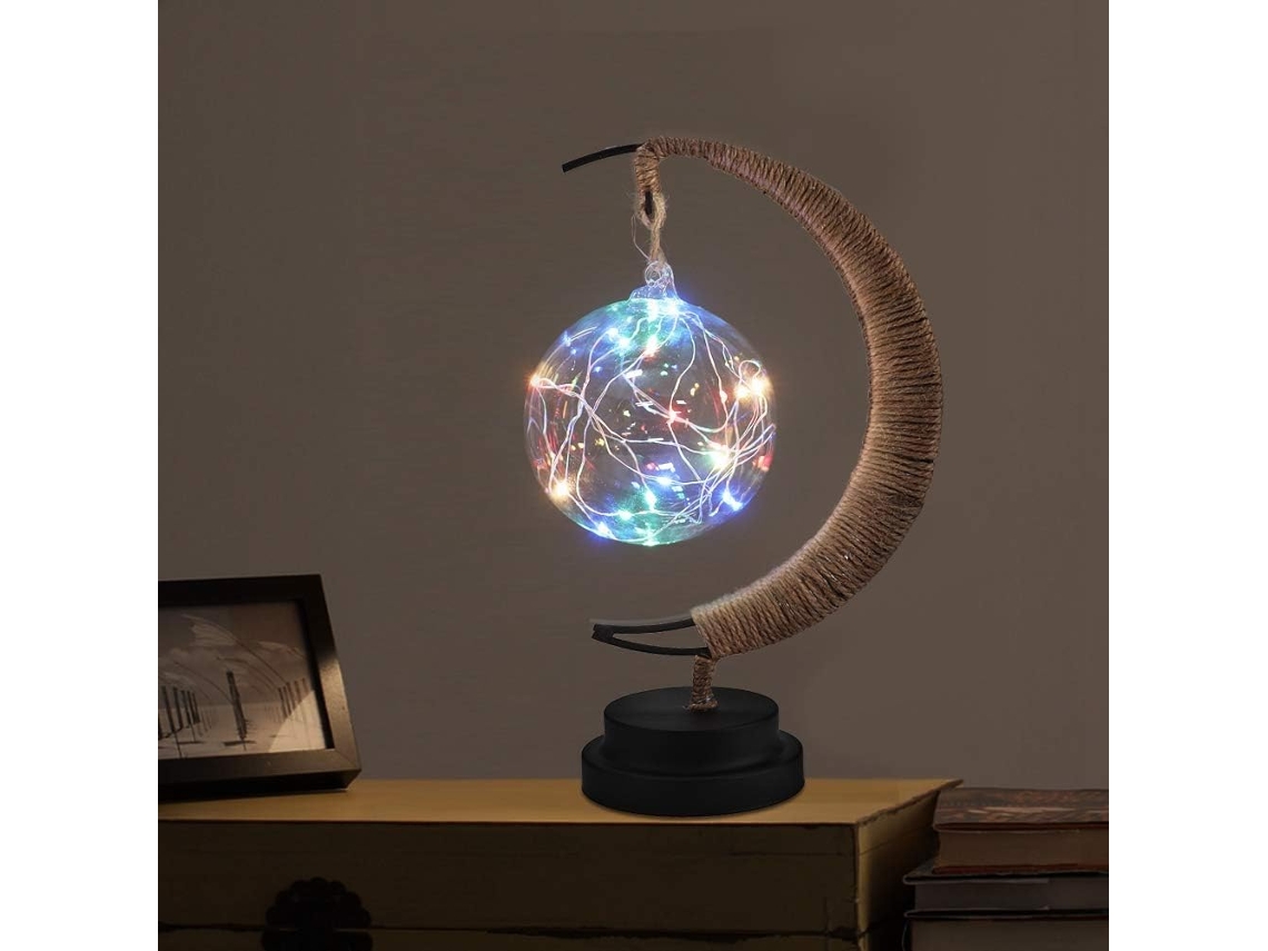 Luminária Noturna Decorativa Em Forma De Lua De Vidro Com Estrutura De Ferro E Led Sem Bateria, Com Gokoco