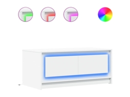 Mesa de centro com luzes LED em madeira branca, exclusiva da Maison (não disponível).