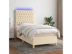 Vidaxl Cama Box Spring C/ Colchão E Led 100x200 Cm Tecido Cor Creme