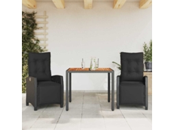 Vidaxl 3 Pcs Conjunto De Jantar P/ Jardim C/ Almofadões Vime Pe Preto