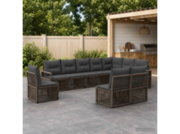 Vidaxl Conjunto De Sofá De Jardim 10 Pcs Cinzento Vime Pe