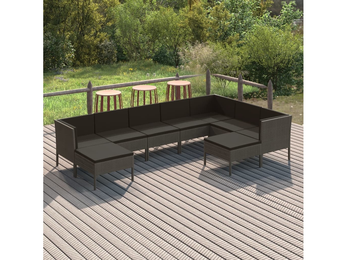 Pcs Conjunto Lounge De Jardim C/ Almofadões Vime Pe Cinza Dkd Home Decor