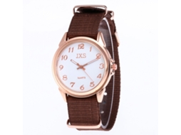 Relógio de pulso de quartzo com pulseira de nylon, estilo casual unissex, cor marrom.