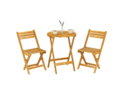 Conjunto bistrô dobrável 3 peças acácia, mesa redonda + 2 cadeiras, s/ montagem, 60x60x75 cm, natural.