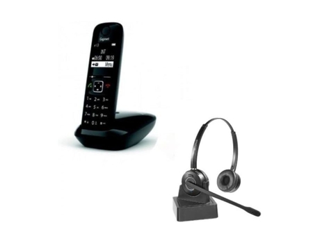Telefone Gigaset As690 Dect, Sem Fio, Preto E Headset Duo Odhw15, Longa Distância, 2 Fones De Ouvido Cleyver