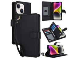 Capa Carteira De Couro Para Iphone 14 Plus - Com Rfid - Para Vários Cartões