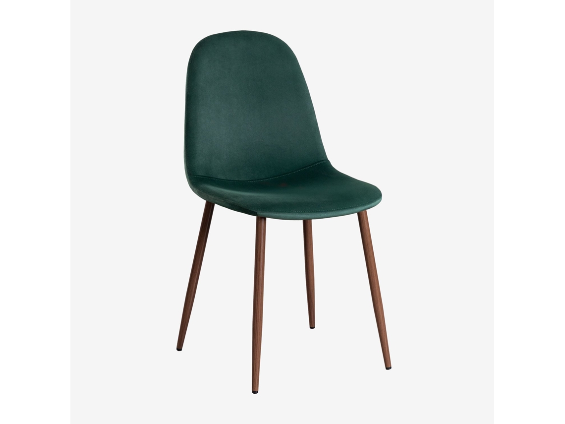 Sklum Pack De 4 Cadeiras De Jantar Glamm Poliéster     Madeira Escura                  Velluto Verde Selva                               Veludo