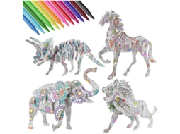 2026 kit de Colorear Rompecabezas 3d Con 4 Animales Y 12 Rotuladores para Niños de 8 a 12 Años.