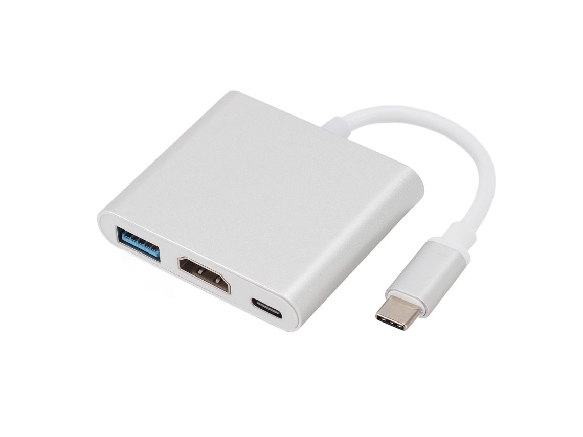 Conversor Usb C 3 Em 1 Hub Com Interface Hdmi 4k, Usb 3.0 E Carregamento Rápido Pd De Alumínio