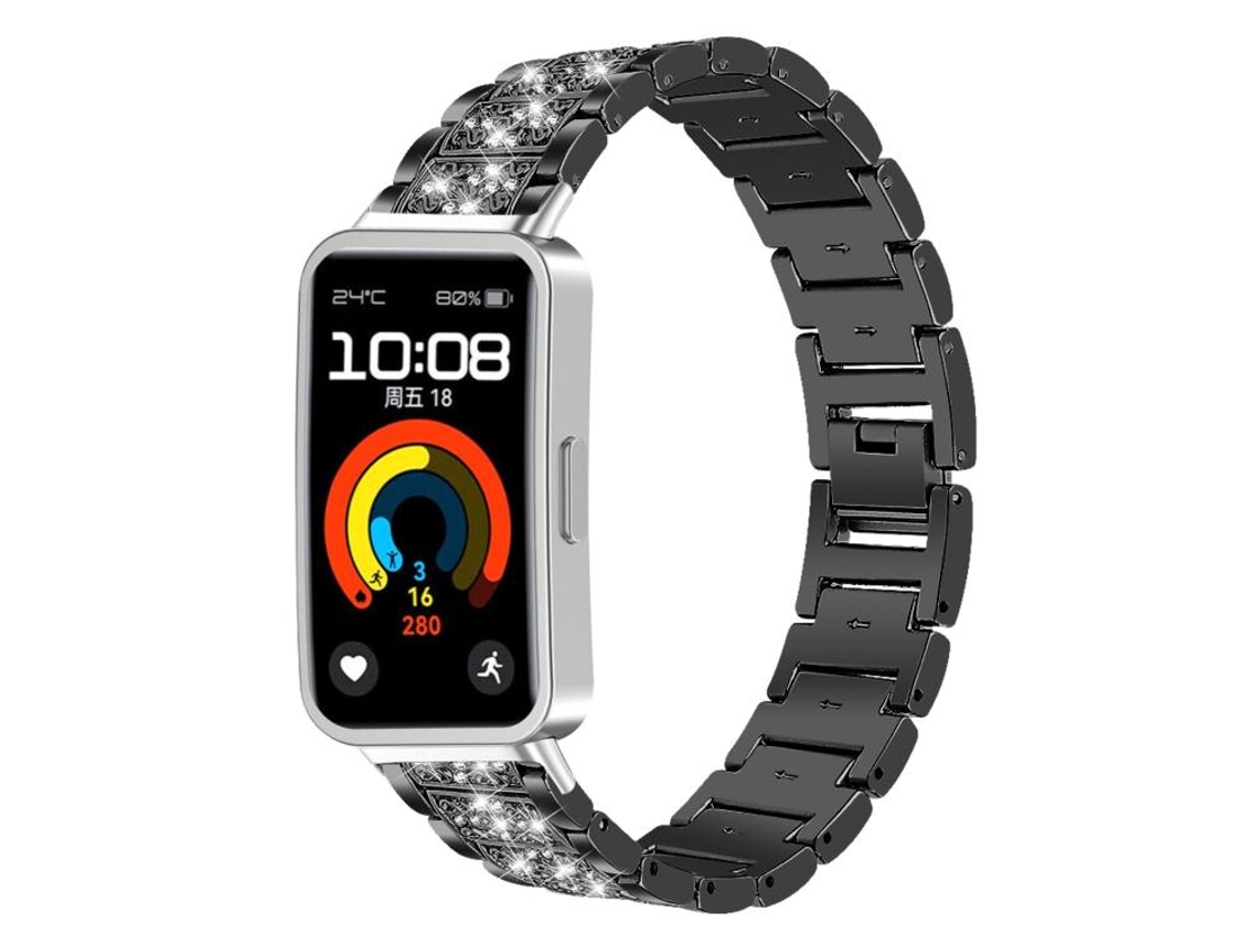 Bracelete para Huawei Band 10 / 9 / 8 Aço Inoxidável com Joias de Diamante Preta XIAOMOYU (14mm)