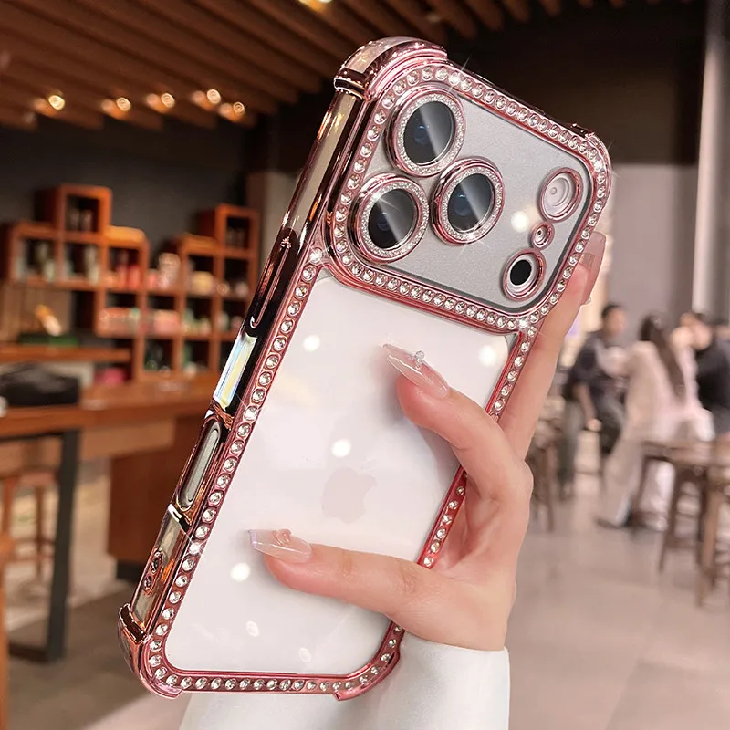 Capa Protetora Para Câmera (iphone 13 Pro Max Rosa) Com Proteção Contra Quedas Por Airbag, Transparente
