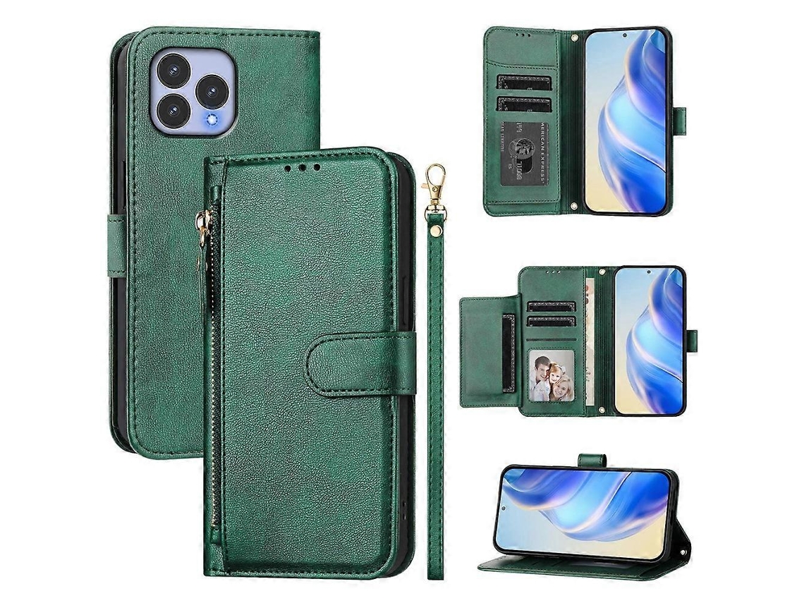Capa De Celular De Couro Com Zíper E Compartimentos Para Vários Cartões