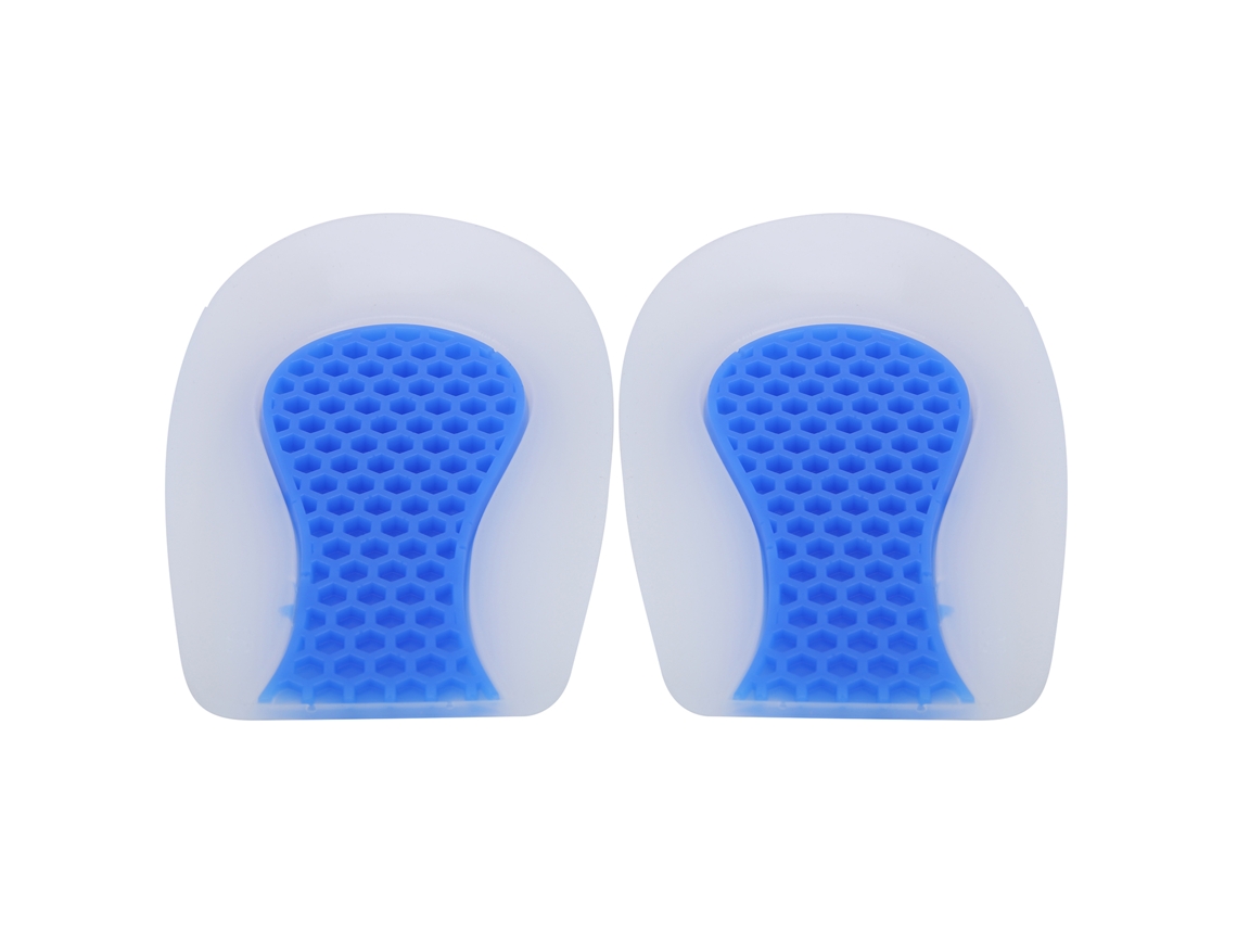 Palmilhas de silicone em formato de favo de mel com absorção de impacto e aumento de altura invisíveis.