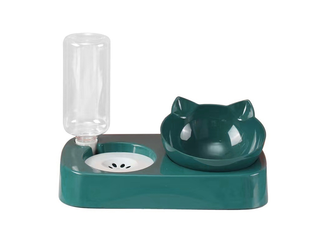 Conjunto de Comedouro e Bebedouro Automático Duplo para Cães e Gatos, À Prova de Derramamento, Cor Verde Média AQUAFORGE