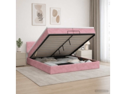 Vidaxl Cama Ottoman Com Colchão Com Cabeceira Rosa 200 X 200 Cm Veludo