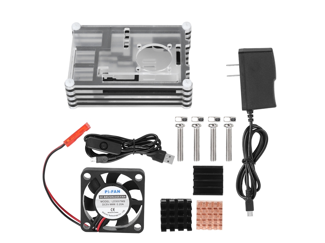 Capa De Protetor De Acrílico Com Dissipador De Calor E Ventilador Para Raspberry Pi 3 B+