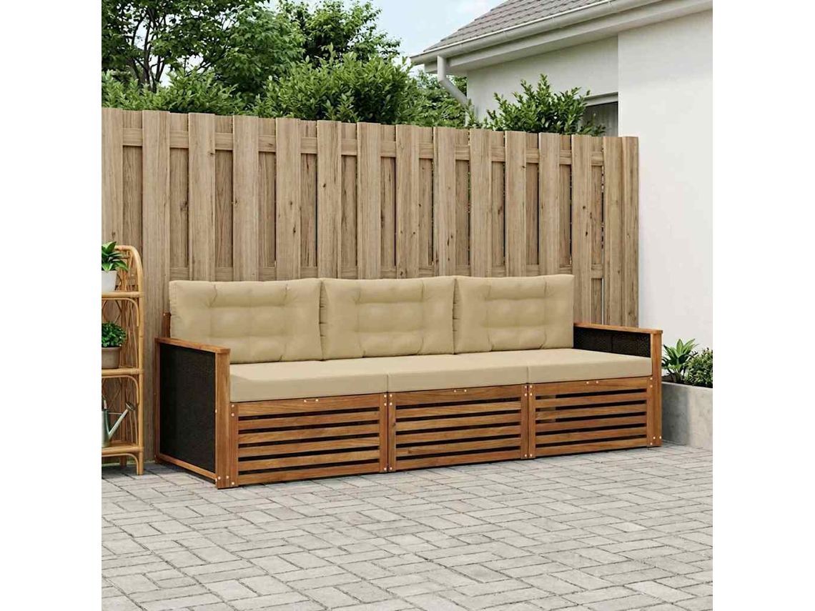 Vidaxl Conjunto De Sofás Para Exterior 3 Unid. Natural E Bege