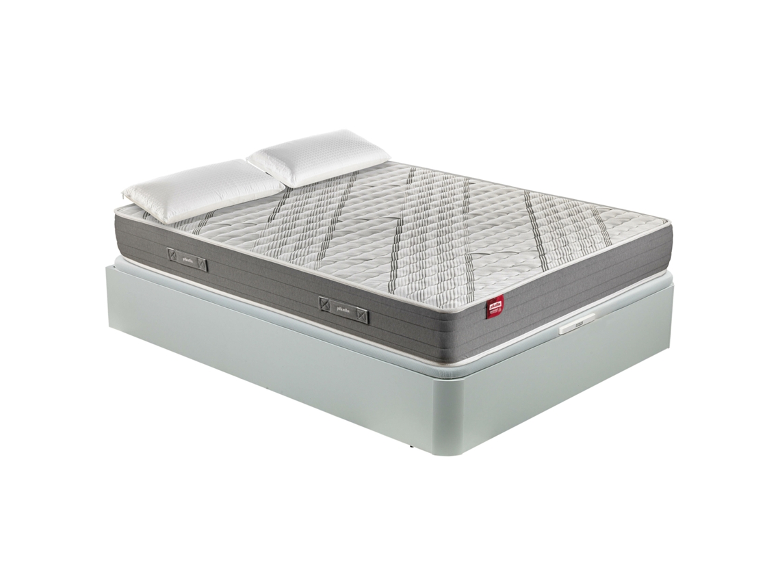Pack PIKOLIN Sommier Branco + Colchão Espuma Elan + 2 Almofadas Grátis (160 x 200 - 56 Cm de Altura)